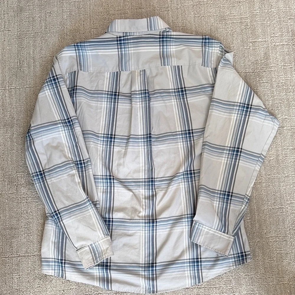 Eddie Bauer Button Up blue plaid Shirt Mens sz L Long Sleeve